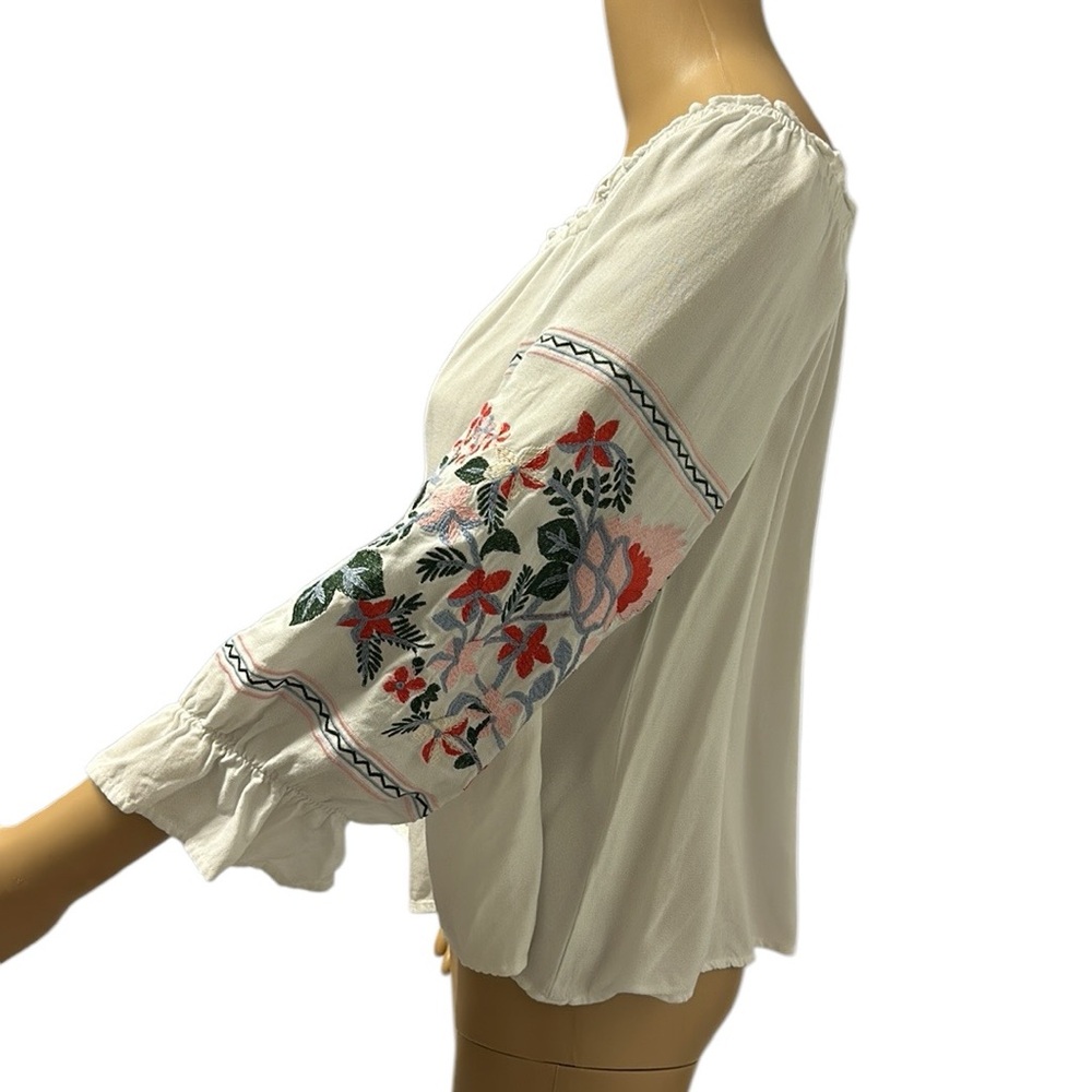 Sugar Lips White Embroidered Off Shoulder Peasant Style Top Blouse Womens Large - Picture 4 of 12